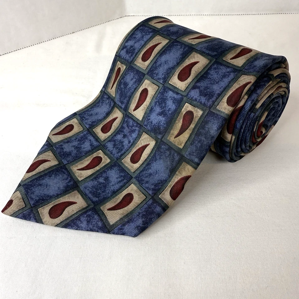 Corbata Barrington Vintage Para Hombre 100% Seda Italiana Hecha en EE. UU. Azul Geométrica Foto 1 de 4