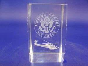 Paperweight 3D Laser Etched Crystal Holographic Air Force Emblem & Helicopter~ - Picture 1 of 6