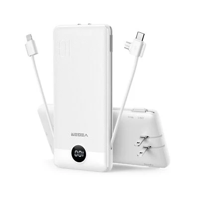 VEGER 便携式充电器 适用于 iPhone 内置线缆和壁式插头,10000mah Sli... — 第 1/4 张图片