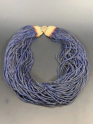 Fino collar de cuentas azules del pueblo India Birmania Myanmar Konyak Naga aprox. Principios de 1900 Foto 1 de 4