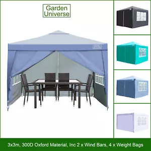 Gazebo Popup Frame Marquee Canopy Tent 3x3m Garden Universe Heavy Duty 4 Colours - Picture 1 of 60