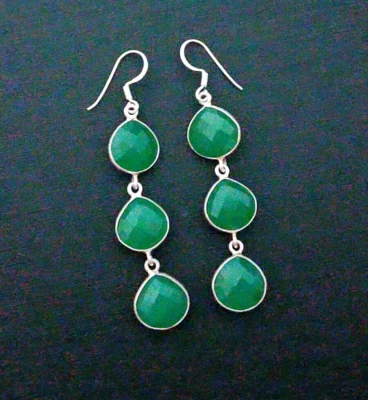 Orecchini pendenti in argento sterling 925 con onice verde naturale/regalo... - Immagine 1 di 3