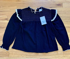 NWT Zara Kids Embroidered Blouse Long Sleeve Black- Pretty! - Picture 1 of 5