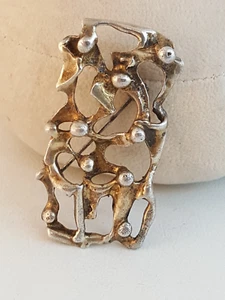 Vintage Abstrakt Brutalist Sterling Silber Anstecknadel Brosche Anhänger Goldwash Hallmarke - Bild 1 von 12