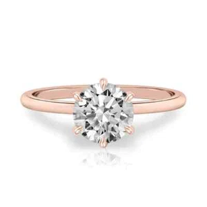1.00 Carat Round Cut Lab Created Diamond Solitaire Wedding Ring 14k Rose Gold - Picture 1 of 5