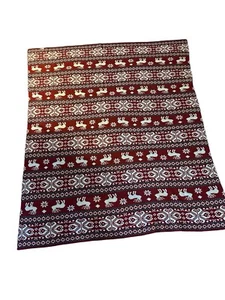 Winter Tapestry Woven Throw Blanket Moose Snowflake Red White Blue 62" x 56" - Picture 1 of 9