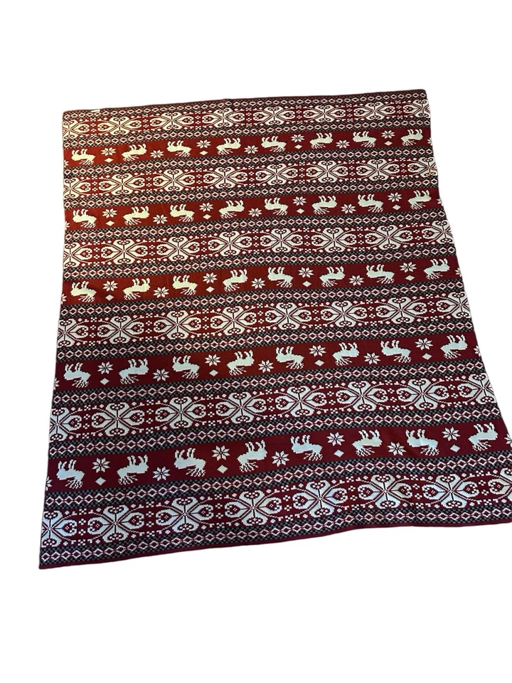 Winter Tapestry Woven Throw Blanket Moose Snowflake Red White Blue 62" x 56" - Image 1 of 4