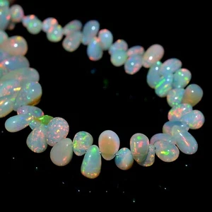 AAA+ Natural Ethiopian Fire Opal Gemstone Smooth Teardrop Briolette 6inch Strand - Picture 1 of 8