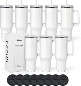 40 Oz Sublimation Tumbler with Handle and Straw Keeps Cold for 34 Hours 8 Pack S - Picture 1 of 8
