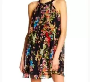 Betsey Johnson ärmellos schwarz Blumenmuster Neckholder Kleid Größe 12 - Bild 1 von 7