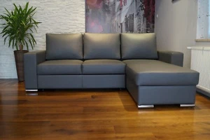 Echtleder Ecksofa 245x170cm Echt Leder Sofa Couch mit Bettfunktion & Ottomane - Bild 1 von 12