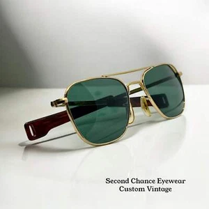 American Optical Aviator Sunglasses-Vintage Deadstock-New Custom Green Lenses - Picture 1 of 11