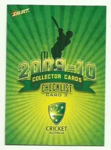 2009-10 SELECT CRICKET AUSTRALIA CHECKLIST # 3 CARD - Picture 1 of 1