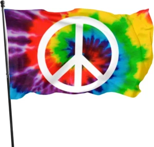 Peace Sign Tie-Dye Flag 3X5 Ft Outdoor Garden Decor Porch Lightweight Flag - Uv - Picture 1 of 5