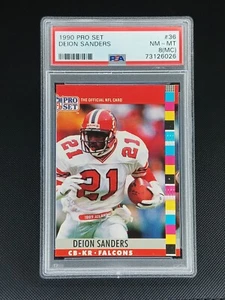 1990 NFL Pro Set #36 DEION SANDERS - PSA 8 MC Miscut Error Misprint w/ COLOR BAR - Picture 1 of 2