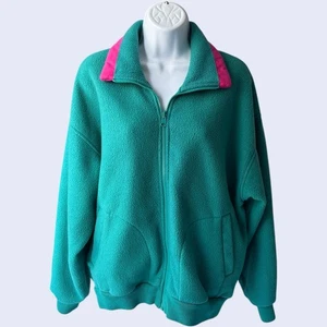 Cabin Creek M 90s Vintage Fleece Jacket Teal Pink Colorblock Half Zip - Picture 1 of 6