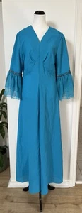 Vintage Retro Noral 70's Turquoise Long Sequin Bell Sleeve Maxi Dress Size 18 - Picture 1 of 5