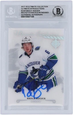 Tarjeta de novato firmada por Brock Boeser Canucks 2017-18 Upper Deck Ultimate UI-39 BAS 10 Foto 1 de 3