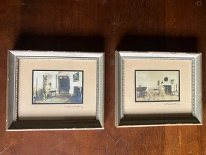 Paar antike Miniatur Wallace Nutting Interiors Dame von Kamin Kunst = 2x3" - Bild 1 von 4