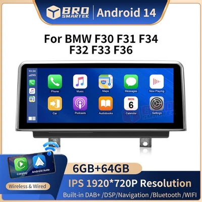 10.25" Android 14 Autoradio CarPlay 64G GPS Navi Für BMW 3er F30 F31 F33 F36 NBT - Bild 1 von 4