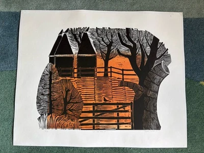 V Raro ROBERT TAVENER Edición Limitada LINOCUT "Trees & Oast Houses i" 10/75 '72 Foto 1 de 4