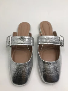 BCBGeneration Hope Pantolette flache Schnalle Crackle silber 9,5 m NEU - Bild 1 von 7