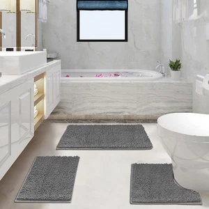 3 Pieces Bathroom Rugs, Anti-Slip Chenille Bath Rug, Super Absorbent Luxury S... - Picture 1 of 7
