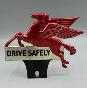 Letrero de hojalata vintage MOBIL OIL & GAS Drive Safely Pegasus LICENCIA TOPPER - Imagen 1 de 14