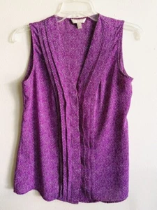 Banana Republic Lilac Purple & White Pleated Front Sleeveless Silky Blouse SZ 4 - Picture 1 of 6