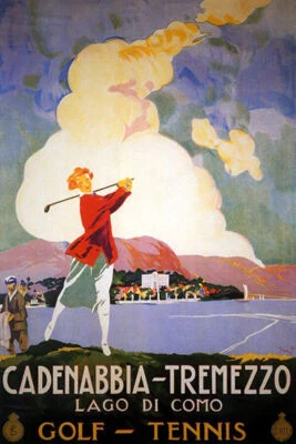 ITALIA CADENNABIA TREMEZZO GOLF TENIS LAGO DI COMO VIAJE PÓSTER DE COLECCIÓN REPRO Foto 1 de 3