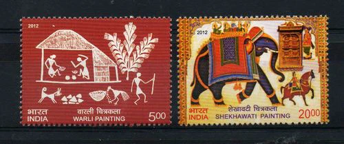 India 2012 MNH 2v, Elephants, Shekhawati, Warli Traditional Painting   - Image 1 of 1