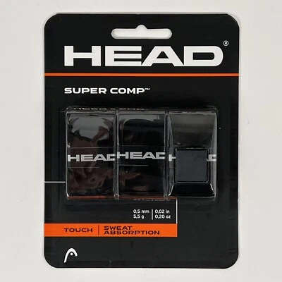 Cinta de agarre para raqueta de tenis HEAD Super Comp negra (paquete de 3) - NUEVA Foto 1 de 4