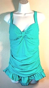 Womens Jrs One Piece Size L Joe Boxer Swimsuit Swim Dress Retro Polka Dot NWOT - Picture 1 of 6