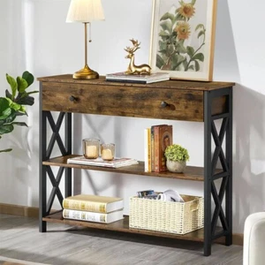 Console Table with Drawer Industrial Hall Entryway Bar Side Sofa Wooden Accent - Picture 1 of 6