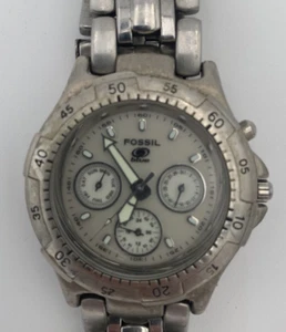 Fossil Blue Watch 34mm BQ-9028 Silver Tone Day Date 6" Parts Only Not Working - Picture 1 of 4