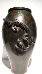 Japanese Meiji Dynasty lacquered bronze vase with Dragon sale - Picture 1 of 19