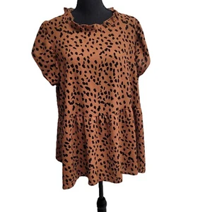 Top sin marca (2XL) estampado de leopardo botones-cuello trasero manga ala volantes-fondo - Imagen 1 de 5