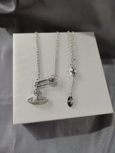 Vivienne Westwood Orb Safety Pin Necklace Silver Chain Pendant Necklace only - Picture 1 of 8