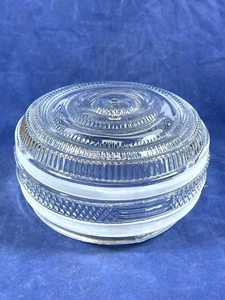 C.1935 Plafoniera Paralume in Vetro, Trasparente con 2 Fasce Verniciate Bianco 6 3/8"D - Foto 1 di 13