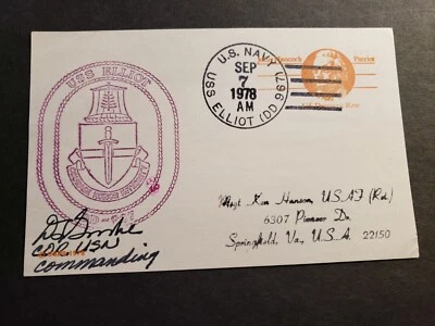 Destroyer USS ELLIOT-967 Naval Cover 1978 SIGNED Cachet - Image 1 of 2