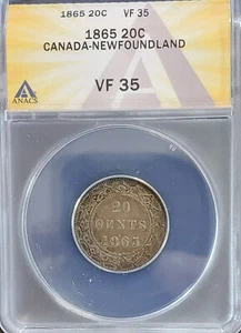 1865 NEWFOUNDLAND 20 Cents 20c -1ST YEAR COIN- Just Graded At ANACS VF35 Canada - Picture 1 of 4