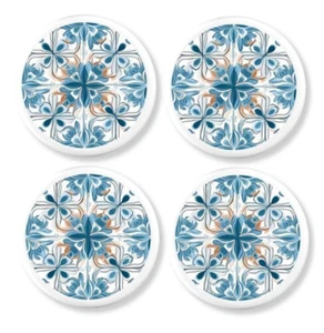 Floral Cabinet Knobs – Blue & Orange Mandala – 4pc Decorative Boho Drawer Pulls - Picture 1 of 4