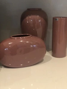 Royal Haeger Vintage 1980s MCM Oblong Cylinder Vases Mauve Pink Dusty Rose - Picture 1 of 7
