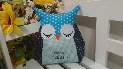 Eulenkissen ( Türkis/ Dunkelblau) - Bild 1 von 3