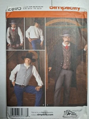 Shirt Coat Vest 38 40 42 44 Costume 2895 Simplicity Sewing Pattern Lawman West - Image 1 of 4