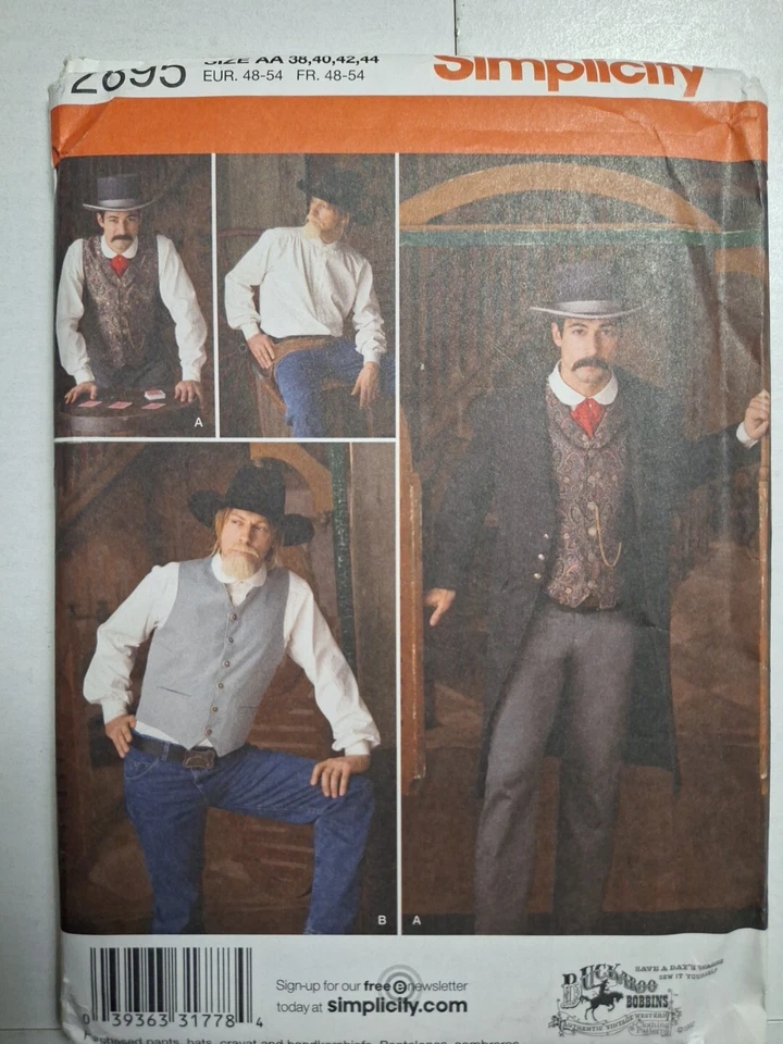 Simplicity 2895 Frock Coat Shirt Vest Costumes 38-44 OOP