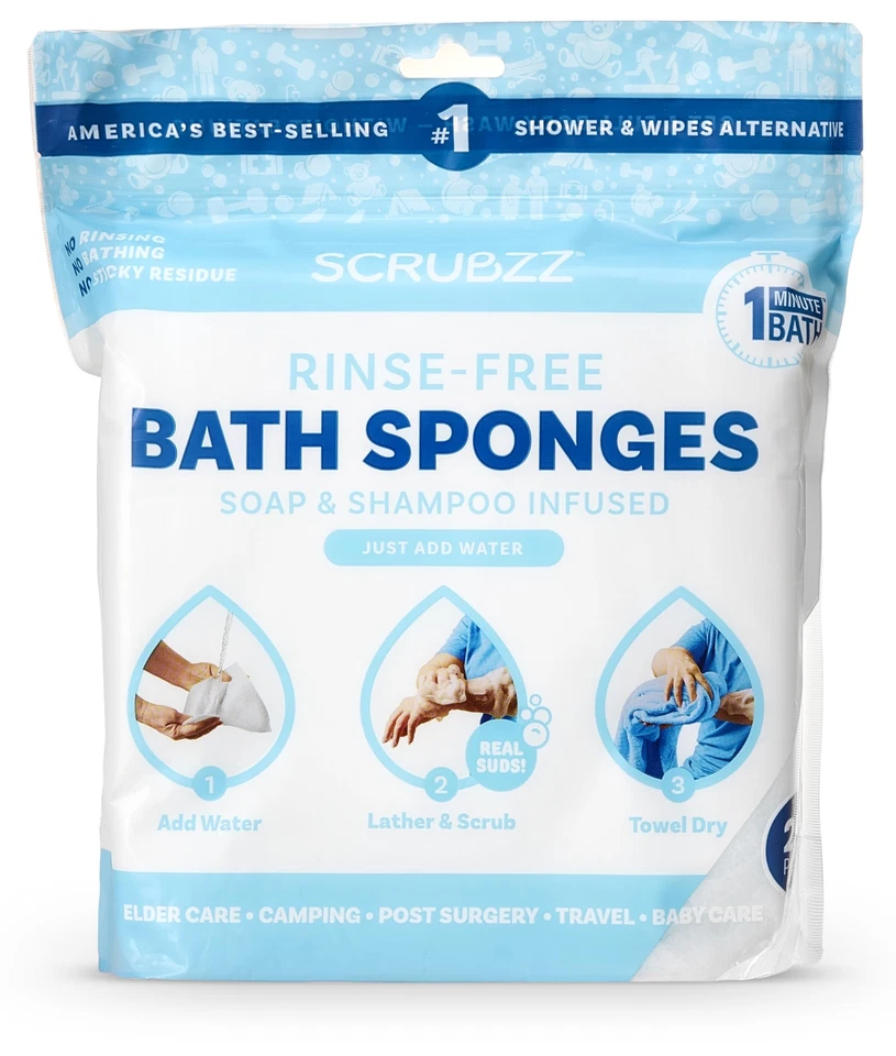 Scrubzz Disposable Bed Bath Wipes 25 Pack for Elderly Travel Camping Single Use