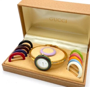 Gucci Change Bezel 12 Farben Quarz Gold Damen Uhrenbox Armbanduhr Funktionier... - Bild 1 von 6