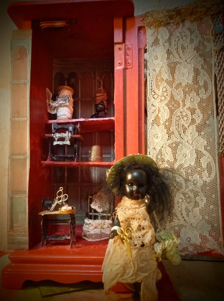 Muñeca antigua de madera con cabeza de enchufe de composición de bisque alemán de 4 pulgadas Dollhou G3D Foto 1 de 4