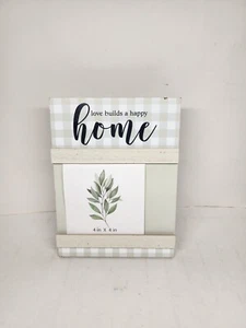 Picture Frame Wooden 4 x 4 Inch Photo Love Builds a Happy Home - Picture 1 of 2